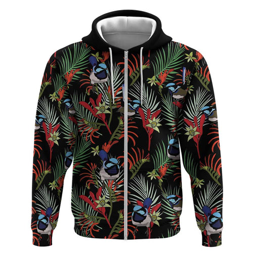 Australia Kangaroo Paw And Splendid Fairy-wren Zip Hoodie Sameless Style