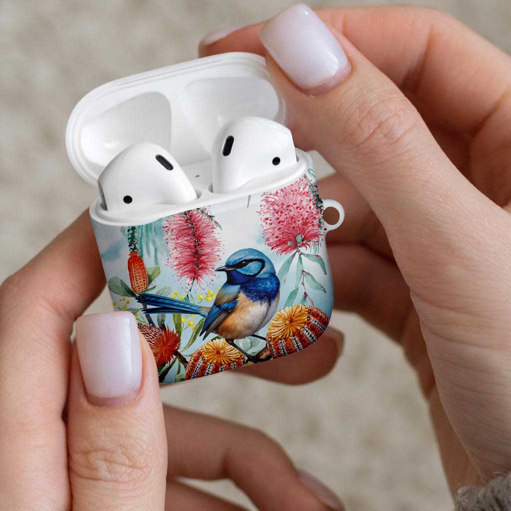 Splendid Fairy-wren Australia AirPods Case Aussie National Flowers - Watercolor Style - Aussie Hoodie