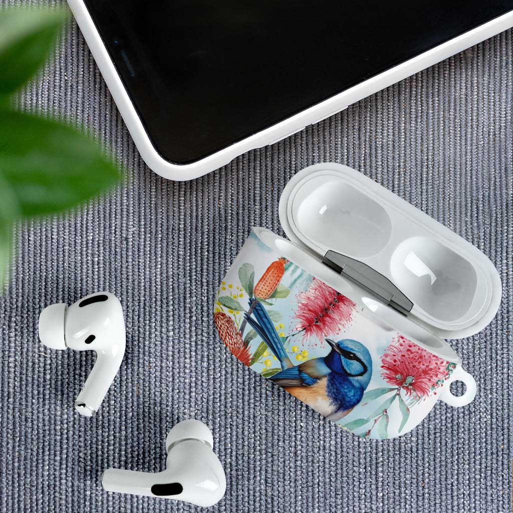 Splendid Fairy-wren Australia AirPods Case Aussie National Flowers - Watercolor Style - Aussie Hoodie