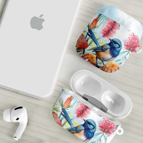 Splendid Fairy-wren Australia AirPods Case Aussie National Flowers - Watercolor Style - Aussie Hoodie