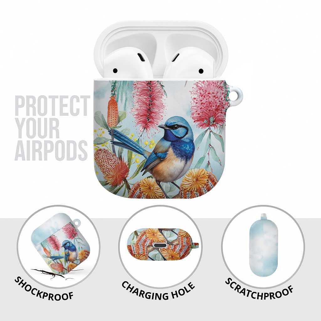 Splendid Fairy-wren Australia AirPods Case Aussie National Flowers - Watercolor Style - Aussie Hoodie