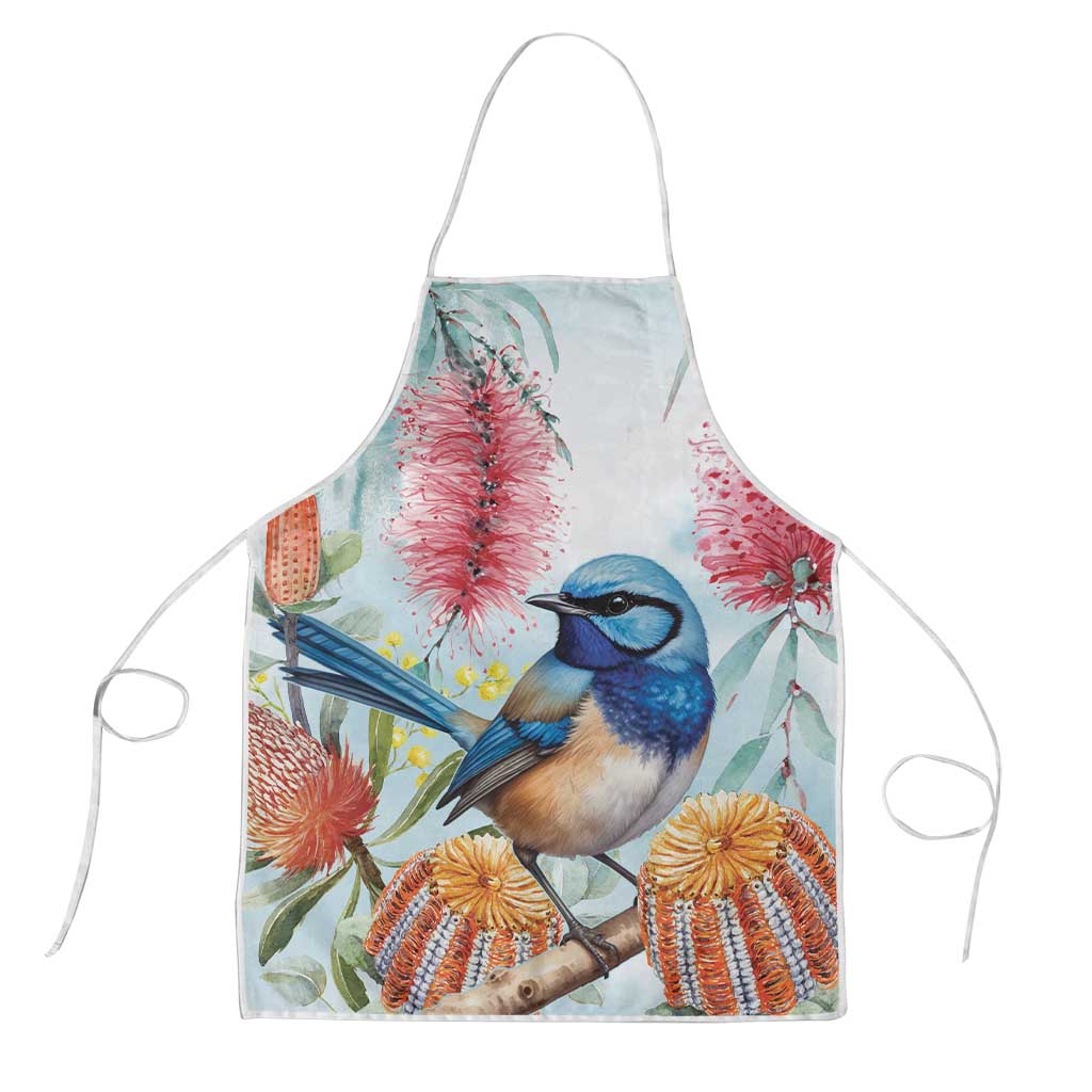Splendid Fairy-wren Australia Apron Aussie National Flowers - Watercolor Style - Aussie Hoodie
