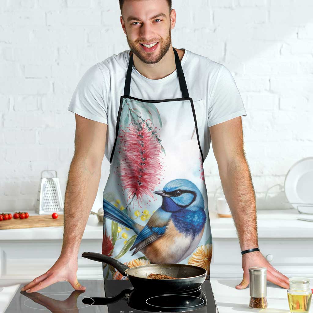 Splendid Fairy-wren Australia Apron Aussie National Flowers - Watercolor Style - Aussie Hoodie