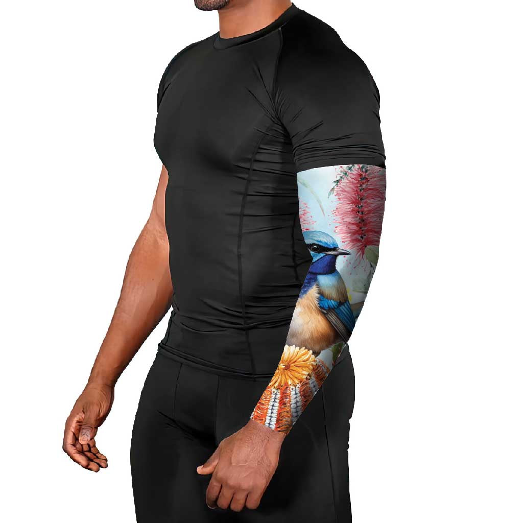 Splendid Fairy-wren Australia Arm Sleeves Aussie National Flowers - Watercolor Style - Aussie Hoodie