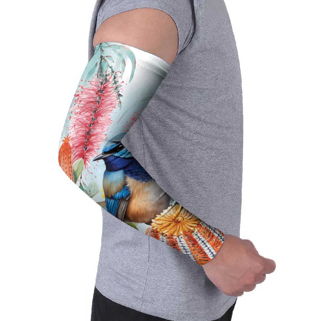 Splendid Fairy-wren Australia Arm Sleeves Aussie National Flowers - Watercolor Style - Aussie Hoodie