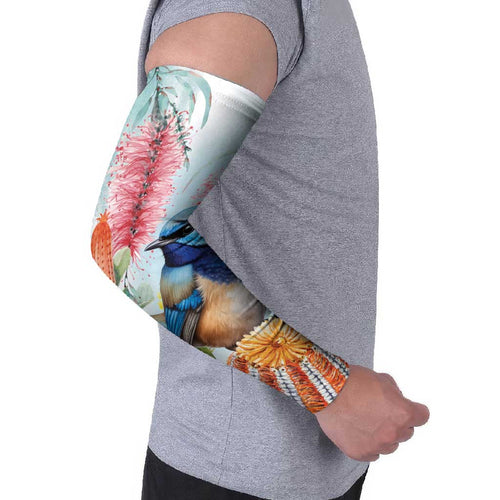 Splendid Fairy-wren Australia Arm Sleeves Aussie National Flowers - Watercolor Style - Aussie Hoodie