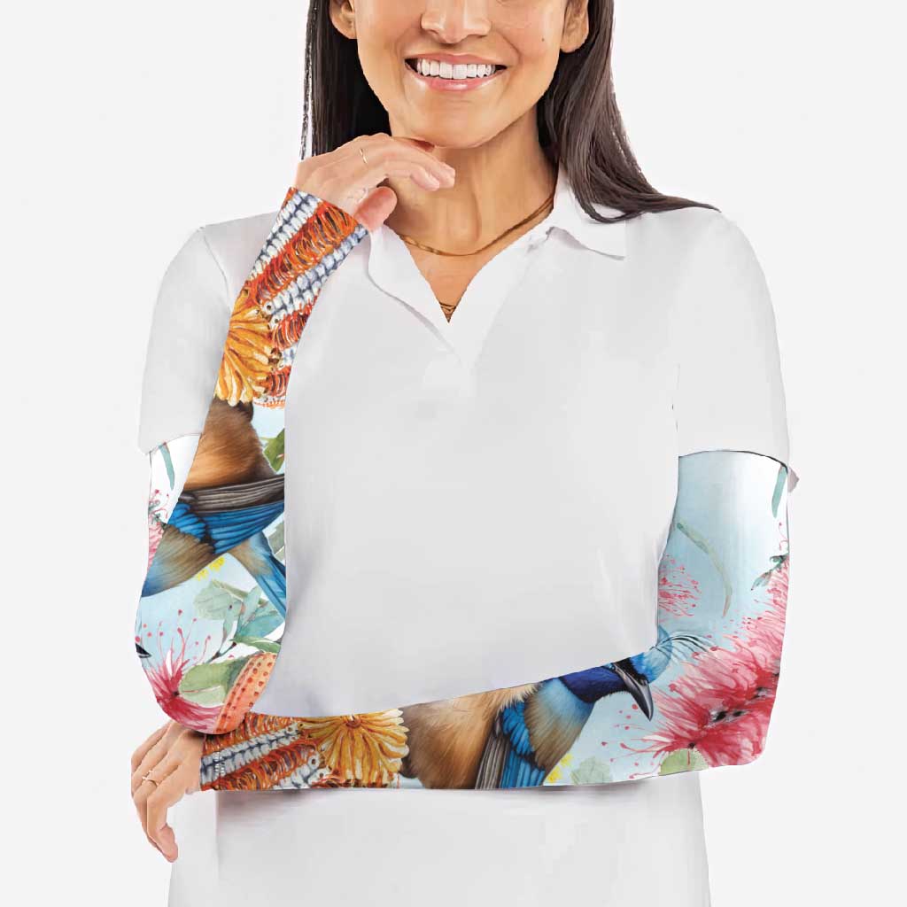 Splendid Fairy-wren Australia Arm Sleeves Aussie National Flowers - Watercolor Style - Aussie Hoodie