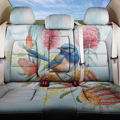 Splendid Fairy-wren Australia Back Car Seat Cover Aussie National Flowers - Watercolor Style