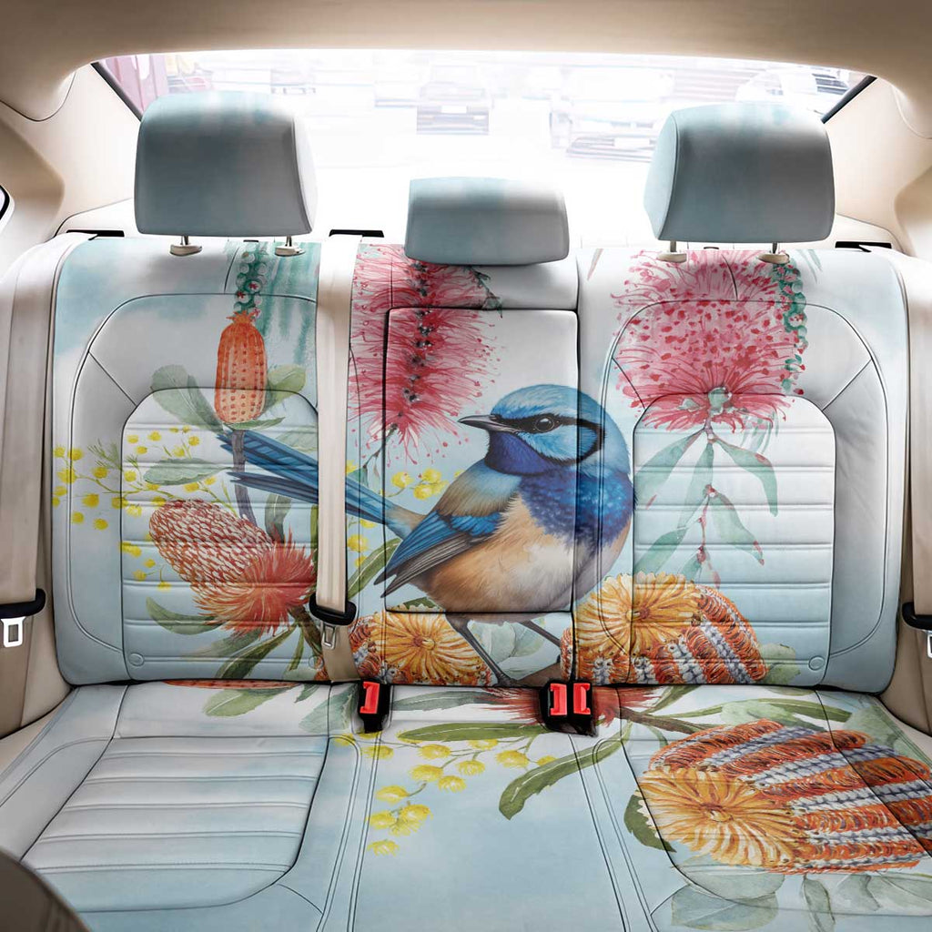Splendid Fairy-wren Australia Back Car Seat Cover Aussie National Flowers - Watercolor Style