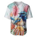 Splendid Fairy-wren Australia Baseball Jersey Aussie National Flowers - Watercolor Style