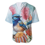 Splendid Fairy-wren Australia Baseball Jersey Aussie National Flowers - Watercolor Style