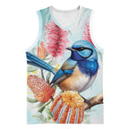Splendid Fairy-wren Australia Basketball Jersey Aussie National Flowers - Watercolor Style - Aussie Hoodie