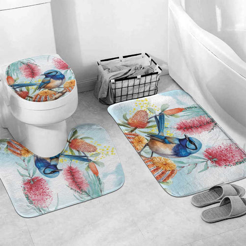 Splendid Fairy-wren Australia Bathroom Set Aussie National Flowers - Watercolor Style - Aussie Hoodie