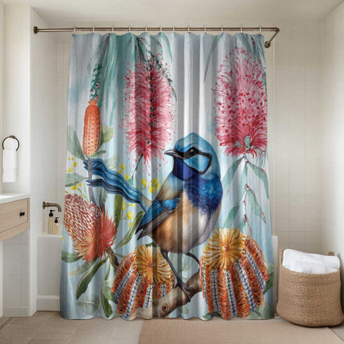 Splendid Fairy-wren Australia Bathroom Set Aussie National Flowers - Watercolor Style - Aussie Hoodie