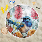 Splendid Fairy-wren Australia Beach Blanket Aussie National Flowers - Watercolor Style
