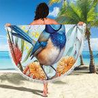 Splendid Fairy-wren Australia Beach Blanket Aussie National Flowers - Watercolor Style