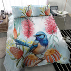 Splendid Fairy-wren Australia Bedding Set Aussie National Flowers - Watercolor Style