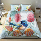 Splendid Fairy-wren Australia Bedding Set Aussie National Flowers - Watercolor Style