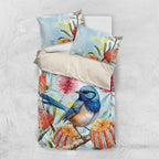 Splendid Fairy-wren Australia Bedding Set Aussie National Flowers - Watercolor Style