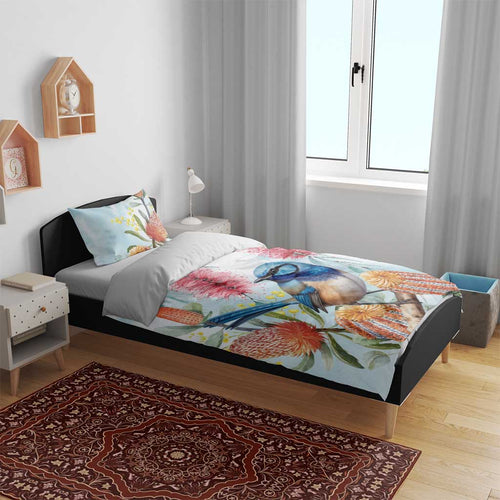 Splendid Fairy-wren Australia Bedding Set Aussie National Flowers - Watercolor Style