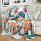 Splendid Fairy-wren Australia Blanket Aussie National Flowers - Watercolor Style
