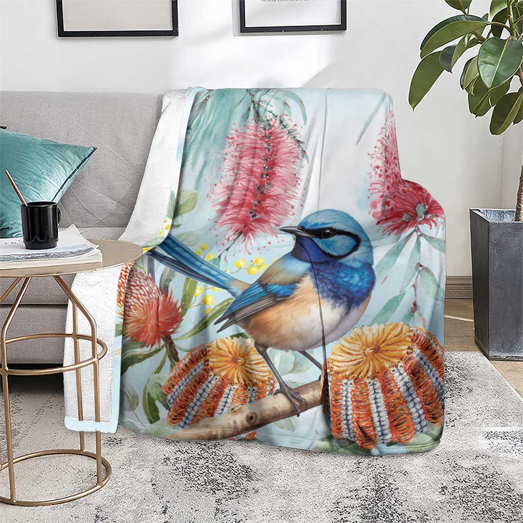 Splendid Fairy-wren Australia Blanket Aussie National Flowers - Watercolor Style