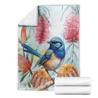 Splendid Fairy-wren Australia Blanket Aussie National Flowers - Watercolor Style