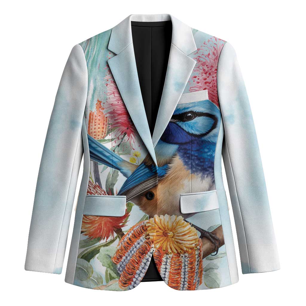 Splendid Fairy-wren Australia Blazer Aussie National Flowers - Watercolor Style - Aussie Hoodie