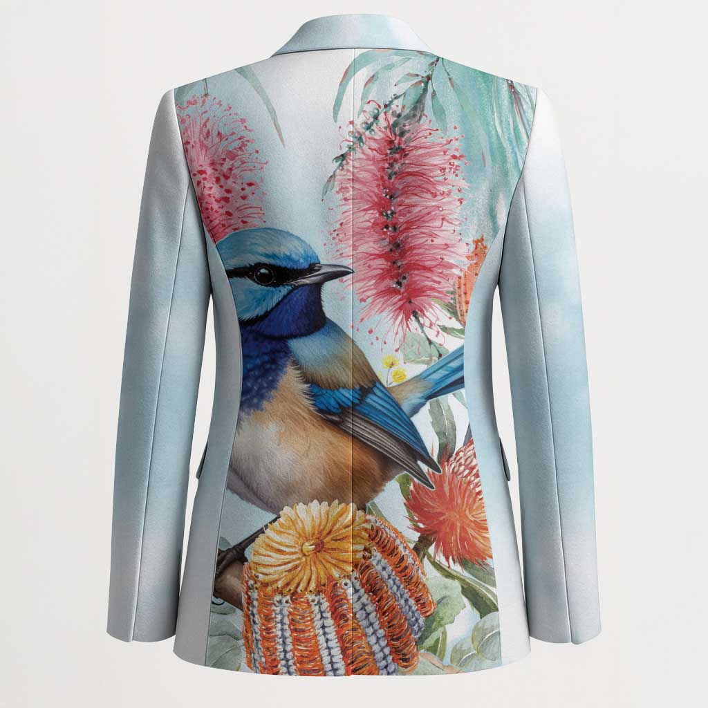 Splendid Fairy-wren Australia Blazer Aussie National Flowers - Watercolor Style - Aussie Hoodie