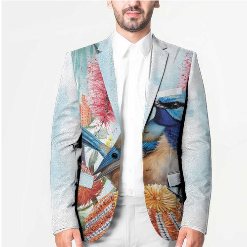 Splendid Fairy-wren Australia Blazer Aussie National Flowers - Watercolor Style - Aussie Hoodie