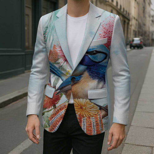 Splendid Fairy-wren Australia Blazer Aussie National Flowers - Watercolor Style - Aussie Hoodie