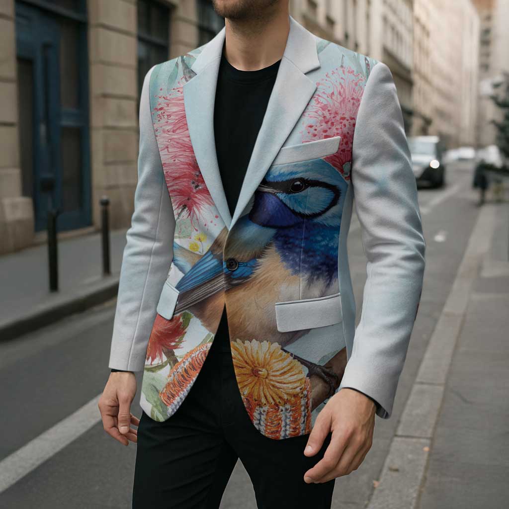 Splendid Fairy-wren Australia Blazer Aussie National Flowers - Watercolor Style - Aussie Hoodie