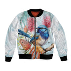 Splendid Fairy-wren Australia Bomber Jacket Aussie National Flowers - Watercolor Style