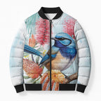 Splendid Fairy-wren Australia Bomber Puffer Jacket Aussie National Flowers - Watercolor Style - Aussie Hoodie