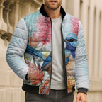Splendid Fairy-wren Australia Bomber Puffer Jacket Aussie National Flowers - Watercolor Style - Aussie Hoodie