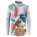 Splendid Fairy-wren Australia Button Sweatshirt Aussie National Flowers - Watercolor Style