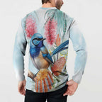 Splendid Fairy-wren Australia Button Sweatshirt Aussie National Flowers - Watercolor Style