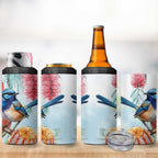 Splendid Fairy-wren Australia 4 in 1 Can Cooler Tumbler Aussie National Flowers - Watercolor Style