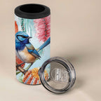 Splendid Fairy-wren Australia 4 in 1 Can Cooler Tumbler Aussie National Flowers - Watercolor Style
