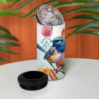 Splendid Fairy-wren Australia 4 in 1 Can Cooler Tumbler Aussie National Flowers - Watercolor Style