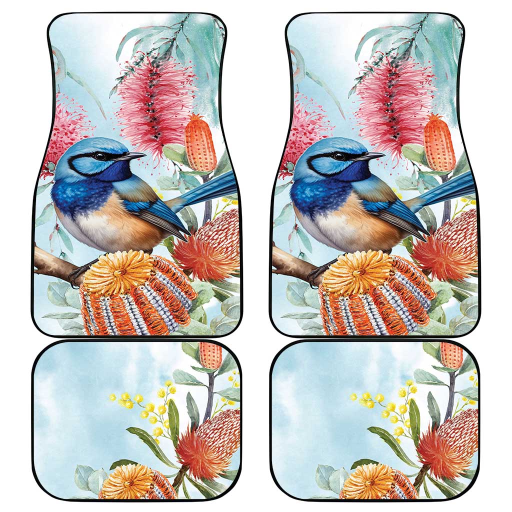 Splendid Fairy-wren Australia Car Mats Aussie National Flowers - Watercolor Style