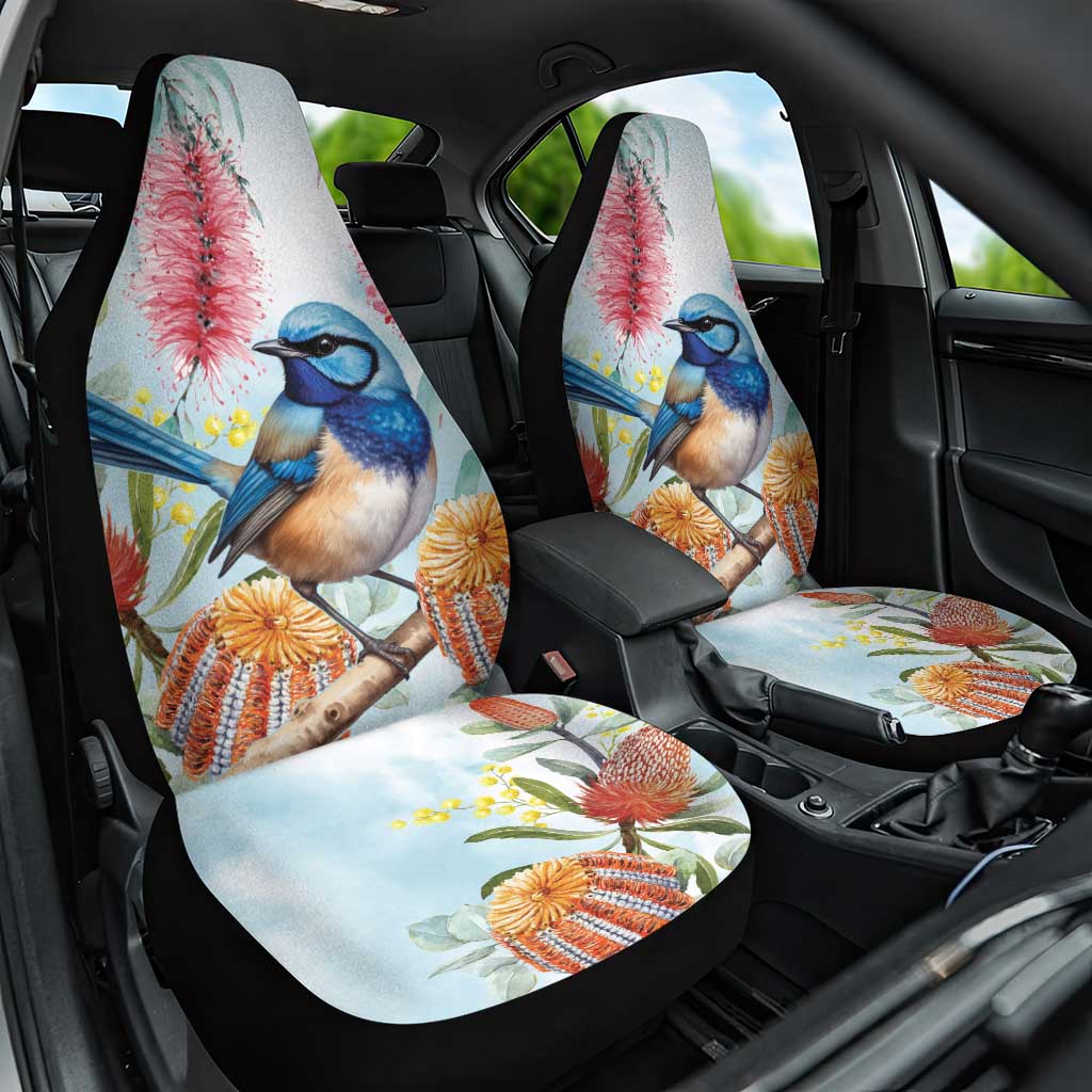 Splendid Fairy-wren Australia Car Seat Cover Aussie National Flowers - Watercolor Style