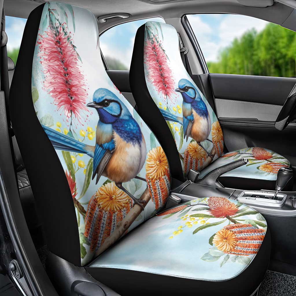Splendid Fairy-wren Australia Car Seat Cover Aussie National Flowers - Watercolor Style