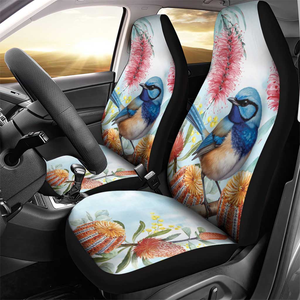 Splendid Fairy-wren Australia Car Seat Cover Aussie National Flowers - Watercolor Style