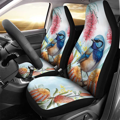 Splendid Fairy-wren Australia Car Seat Cover Aussie National Flowers - Watercolor Style