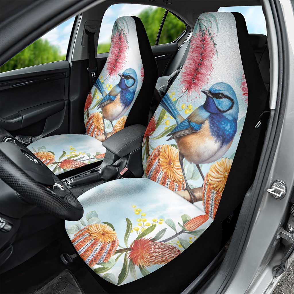 Splendid Fairy-wren Australia Car Seat Cover Aussie National Flowers - Watercolor Style