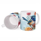 Splendid Fairy-wren Australia Ceramic Mug Aussie National Flowers - Watercolor Style - Aussie Hoodie