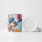 Splendid Fairy-wren Australia Ceramic Mug Aussie National Flowers - Watercolor Style - Aussie Hoodie
