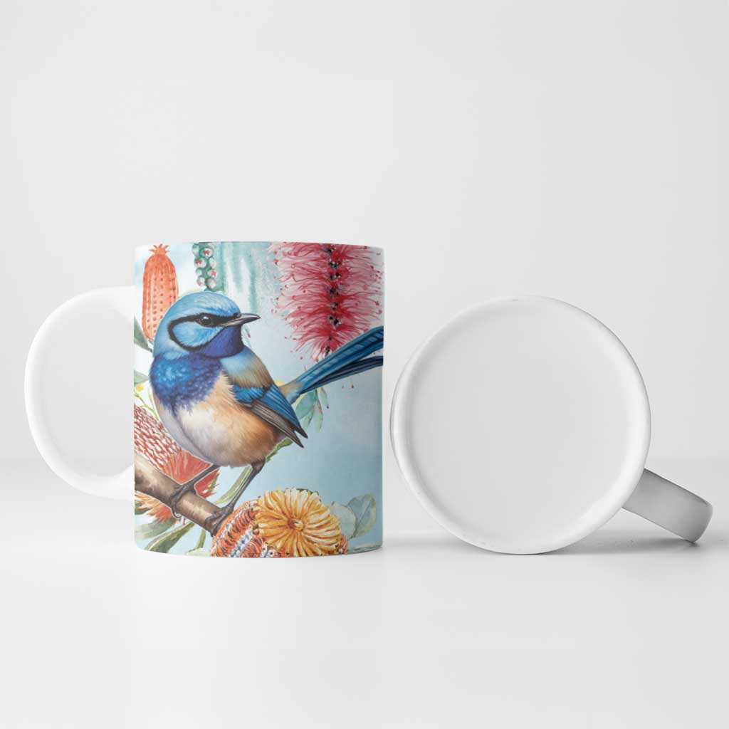 Splendid Fairy-wren Australia Ceramic Mug Aussie National Flowers - Watercolor Style - Aussie Hoodie