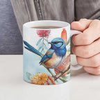 Splendid Fairy-wren Australia Ceramic Mug Aussie National Flowers - Watercolor Style - Aussie Hoodie